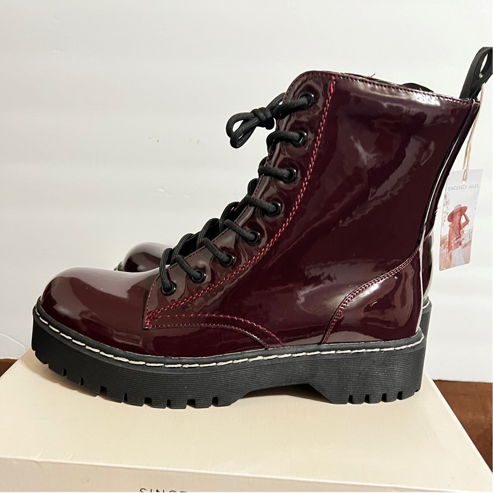 Sincerely Jules Harley Burgundy Patent Boots size 8.5 Lace Up